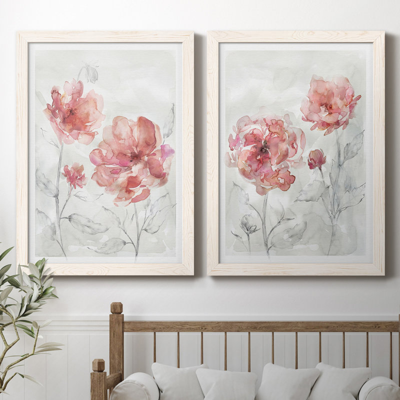 «Blush Botanical I», ensemble de 2 reproductions d'art, H 31,5 po x l 47 po x P 1,5 po, Toile blanche encadrée, Pas de tapis
