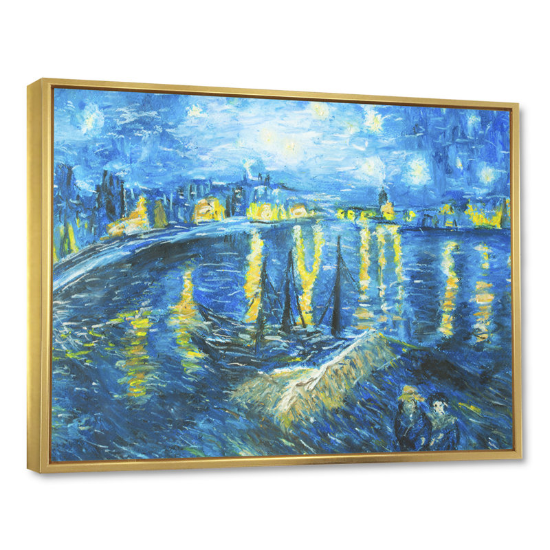 Van Gogh Style - peinture sur toile, H 12 po x l 20 po x P 1 po, Cadre flottant doré