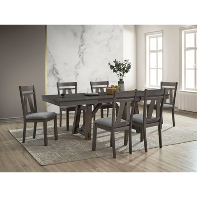 6PC Wooden Dining Table (+ 14" Double E. Leaf) Set W/ Plank Support