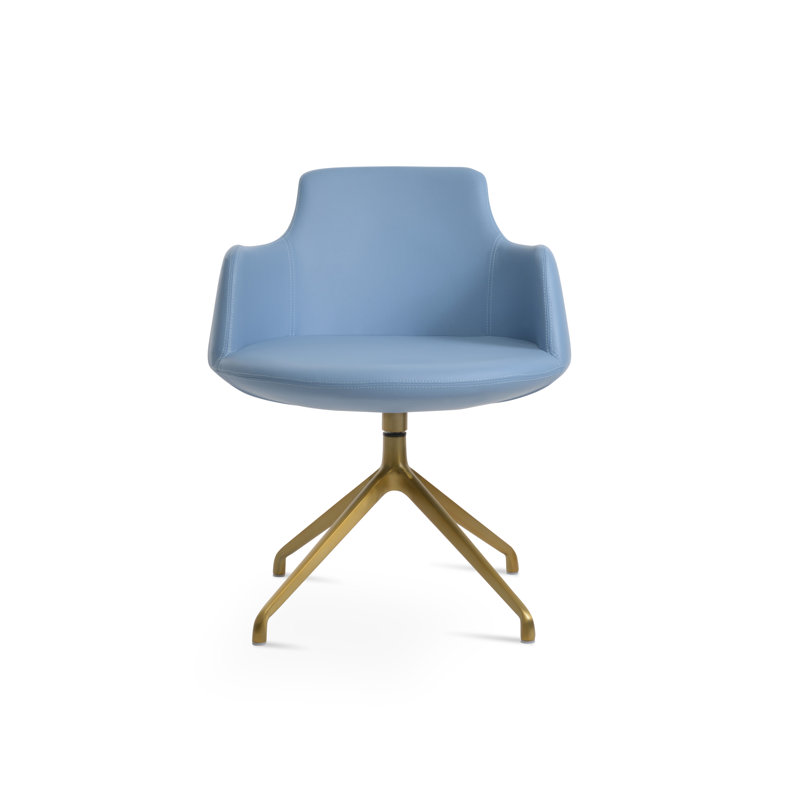 Dervish Spider Swivel Arm Chair, Brass, Blue Leatherette