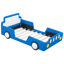 Lit plateforme bleu en forme de voiture de course simple avec roulettes, conçu pour la durabilité et le confort de la finition de la voiture, un sommeil profond et relaxant-407566160