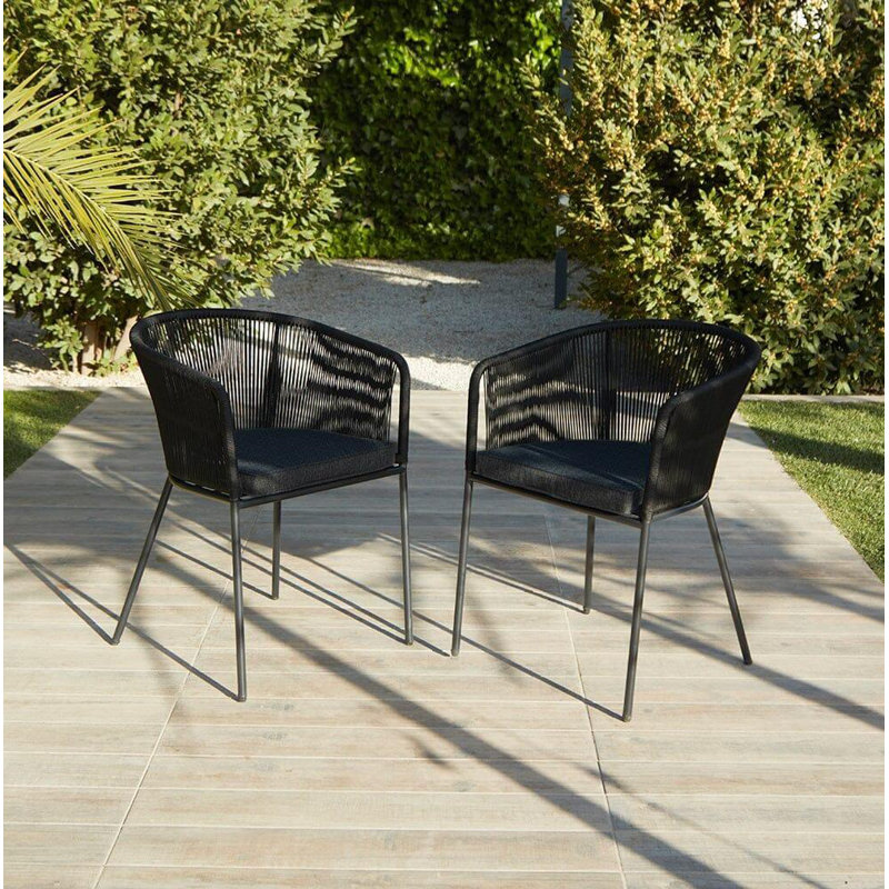 Fabiano Patio Dining Armchair with Cushion, Black