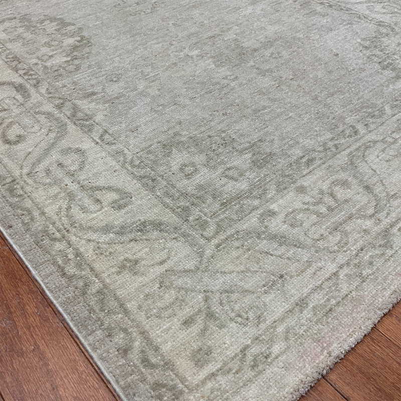  Handmade Oushak Whitewash Wool Rug