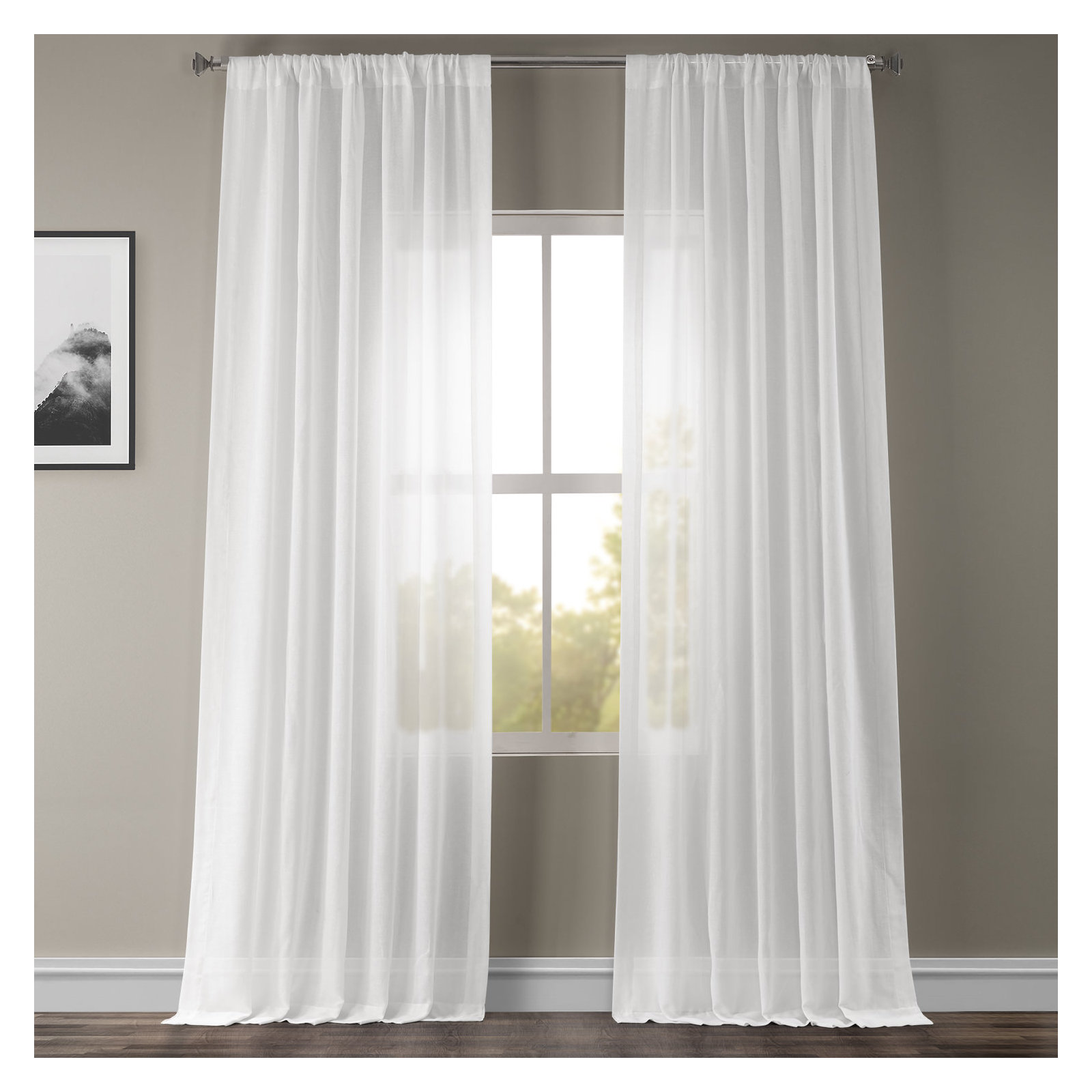 Larsa Sheer Linen Blend Curtain, White Orchid, 50" W x 108" L