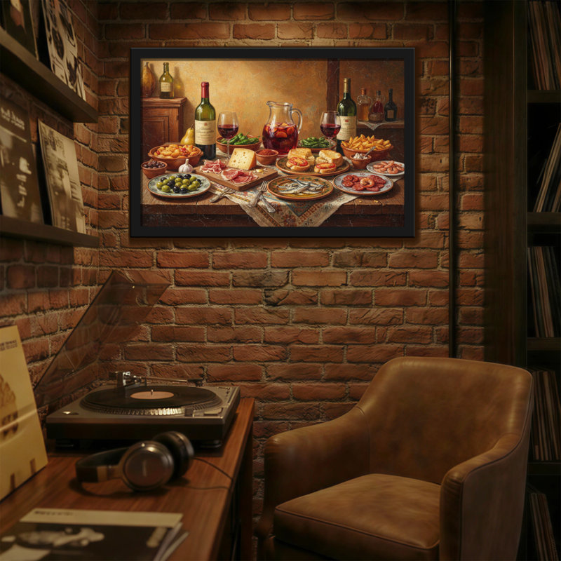 Fête de la table mode nature morte avec vin et nourriture, H 20 po x l 30 po