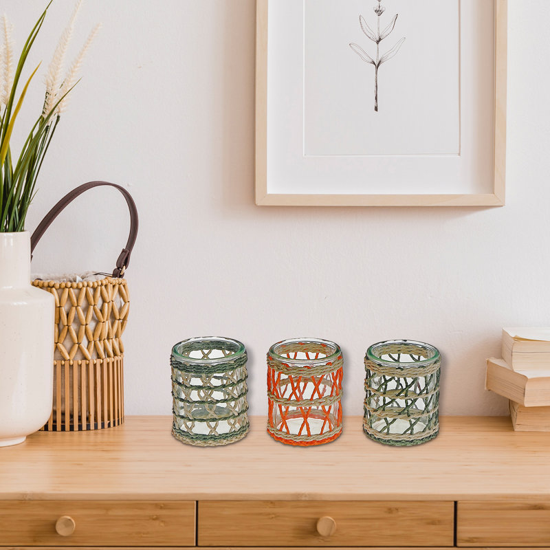 Porte-bougie rond en corde de papier Kyla - ensemble de 3