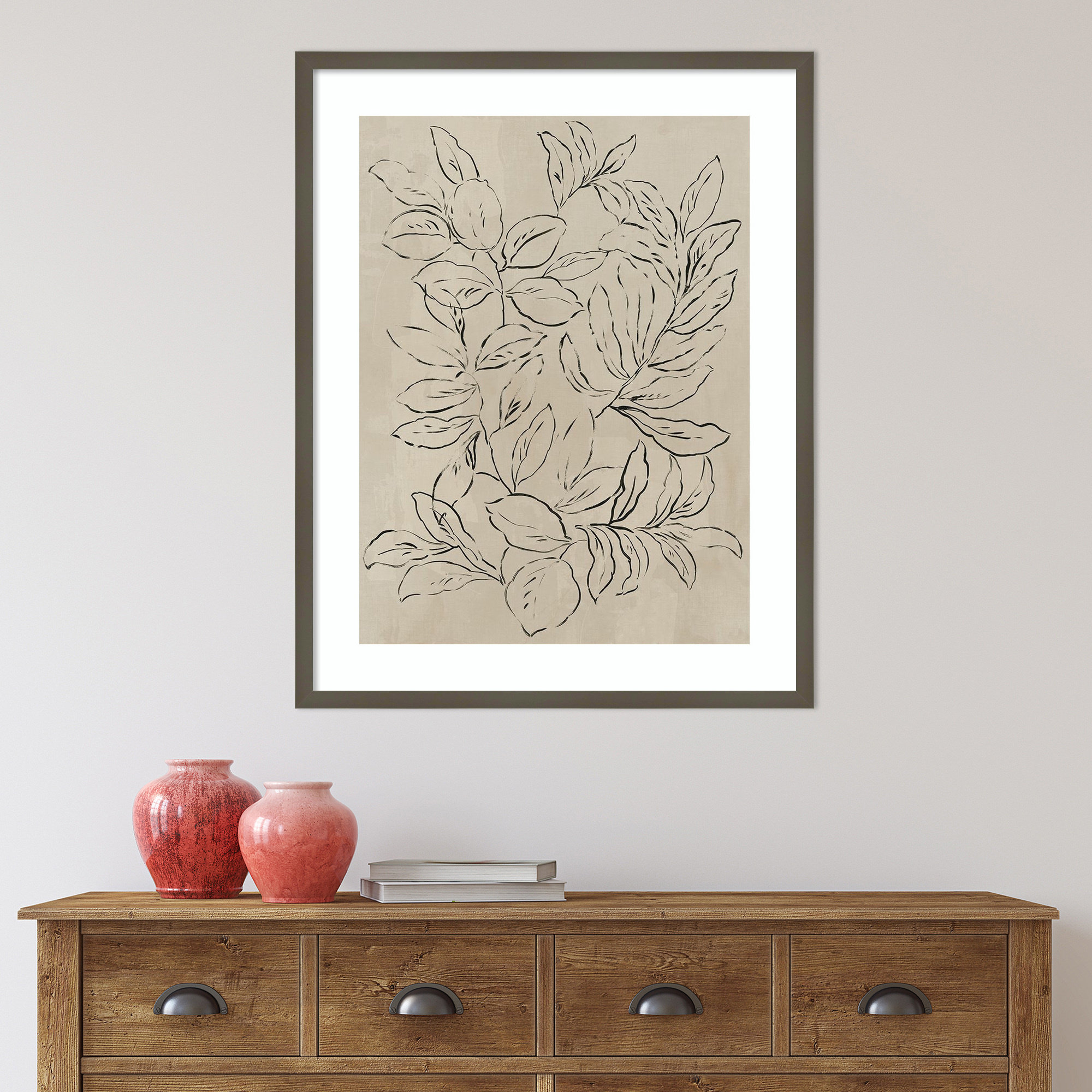 Outlined Leaves II by Asia Jensen, 33.25" H x 26.25" W, Gray