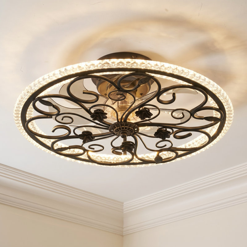 20" Farmhouse Scroll Caged Ceiling Fan with Dimmable LED Light and Remote