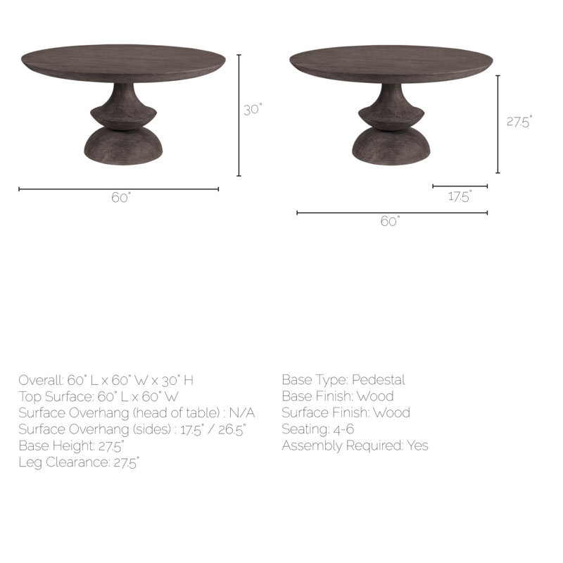 Ab Round Solid Wood Dining Table, Charcoal
