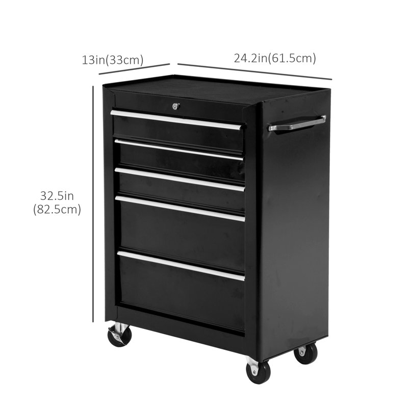 24.2'' W 5 -Drawer Steel Bottom Rollaway Chest with Wheels
