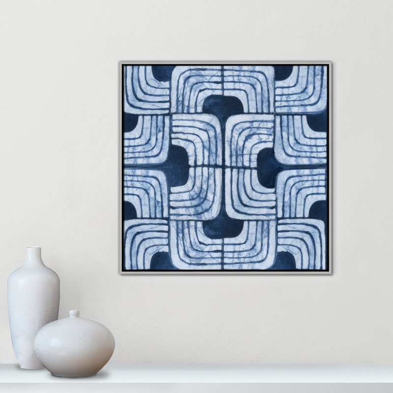 Imprimé Batik III bleu par Emma Peal, Argent, H 31,5 po x l 31,5 po