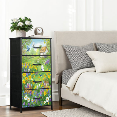 4 Drawer Dresser for Bedroom, Narrow Chest of Drawers, Wooden Top and Study Iron Frame 18"x37.5"-(WxH)