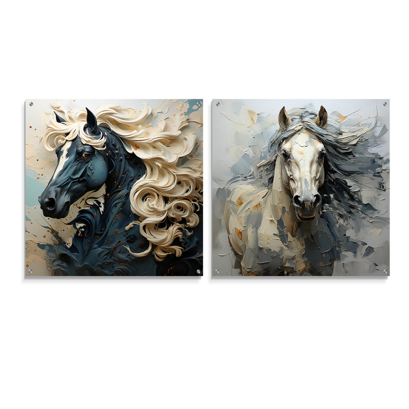 Cheval fantaisie féminin - ensemble de 2 peintures murales en acrylique, H 36 po x l 73 po