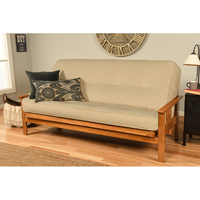 Johnte Full-Size Futon Frame and Full-Size Innerspring Mattress, À ressorts, Canton crème, Noyer cendré