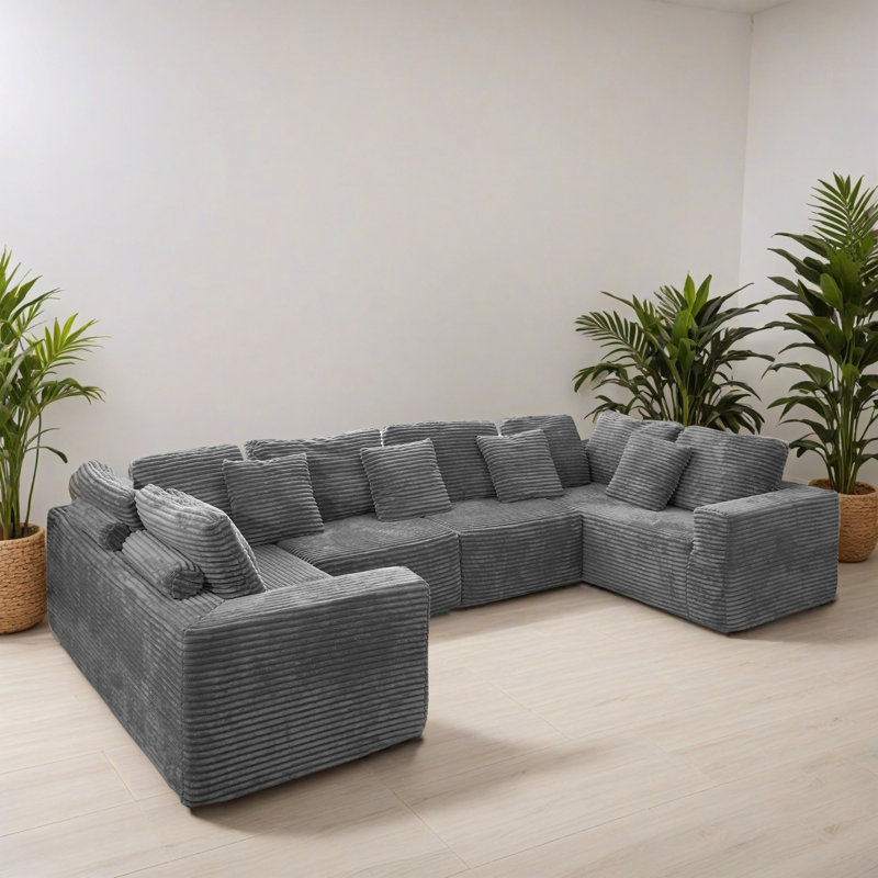 Canapé-lit modulaire 4 pièces pour salon, Polyester gris foncé