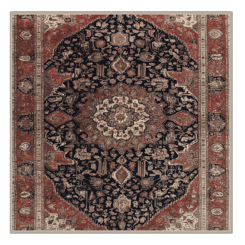 Machine Washable Persian Brown Area Rug, Square 8'