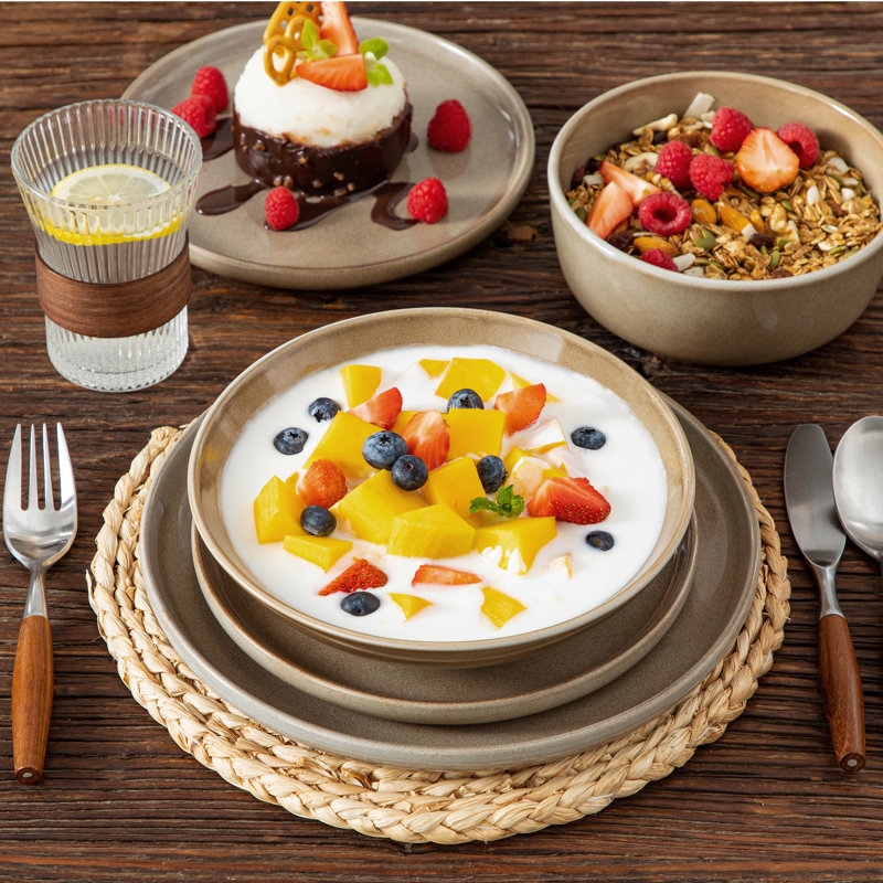 Piece Stoneware Dinnerware Set - Service for 4, Brown