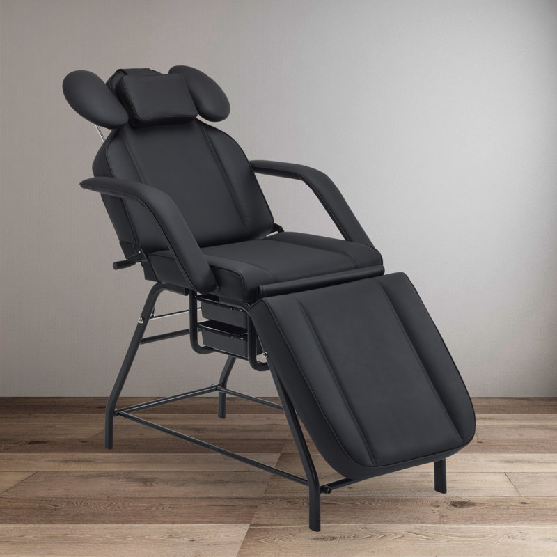 Adjustable Esthetician Reclining Massage Bed for Eyelash Extension, Facial Bed with Storage Tray, Black Faux Leather