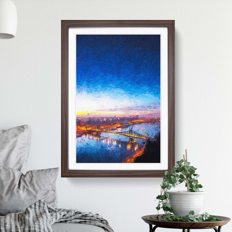 Budapest Skyline in Hungary in Abstract - Picture Frame Painting Print, Walnut Framed, 48cm H x 36cm W x 2cm D