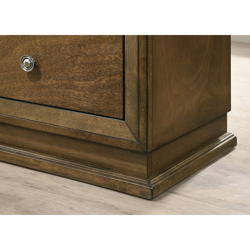 Mobilier de chambre à coucher style transitionnel 1 pièce commode 5 tiroirs queue d'aronde en métal finition noyer