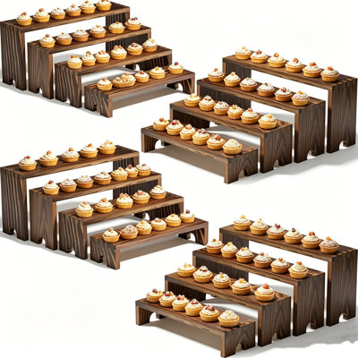 16 Pcs Wooden Tiered Risers Tool-Free – Stackable & Nestable, Holds 22+ Lbs, Home Storage & Vendor Booth Display, For Perfume, Figures, Wedding Dessert, Farmers Market
