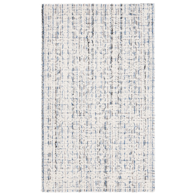 Tapis bleu / ivoire en coton touffeté à la main Ebony, Rectangle 3 pi x 5 pi