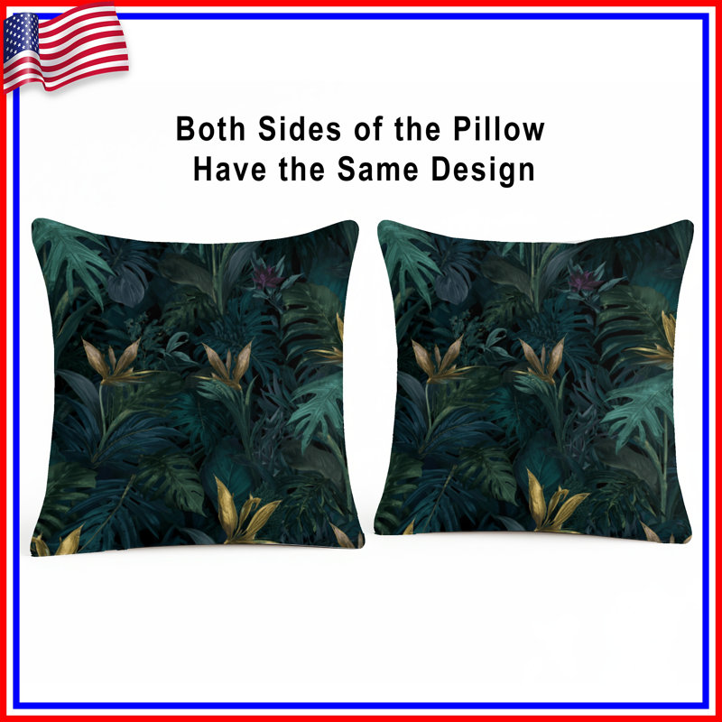 Coussins décoratifs à motif de feuillage tropical, 14 X 14 pouces