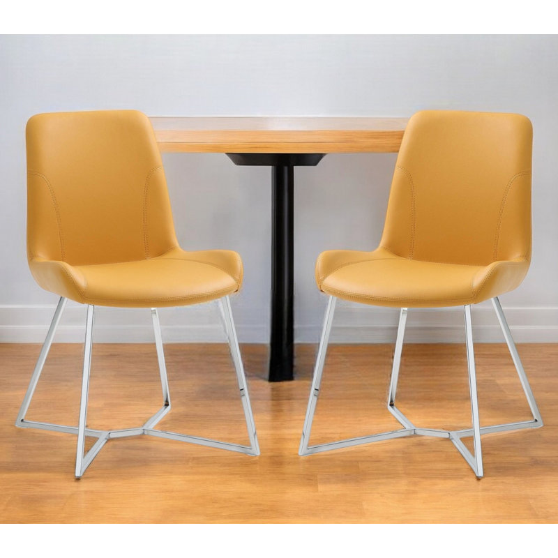 Ensemble de deux chaises d'appoint de salle à manger rembourrées orange et argent
