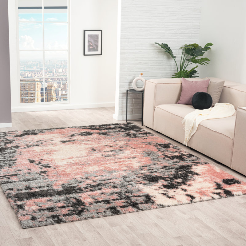 Abstract Area Rug in Pink, Rectangle 2' x 3'