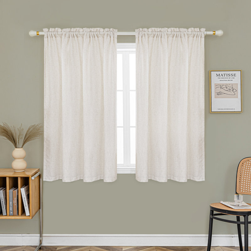 Jep Linen Blended Semi Sheer Rod Pocket Curtain Pair, 52" W x 54" L, Natural