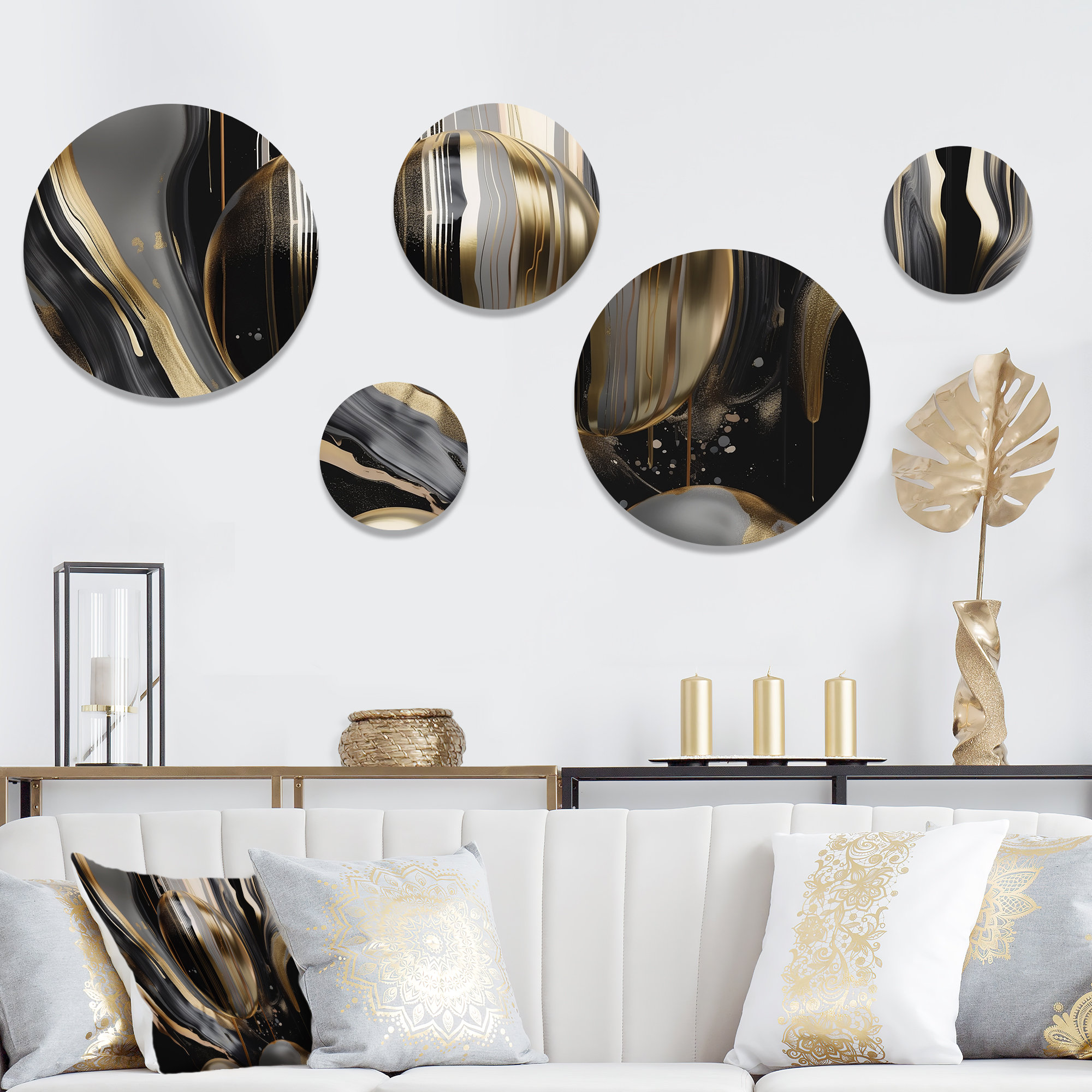 Design Art 5 Gold And Black Captivating Marble III Wall Decor Set Wayfair