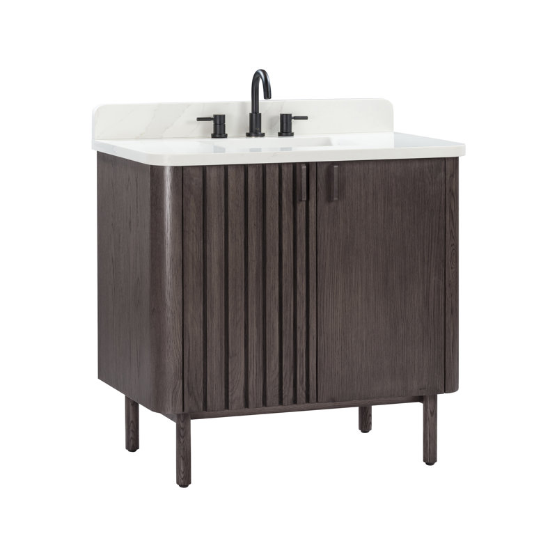 Blakely 36" Free Standing Single Bathroom Vanity with Quartz Top, Black, Brown