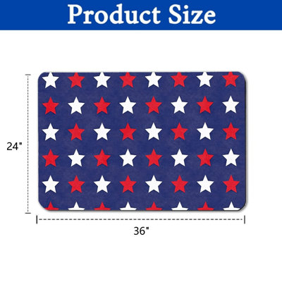 Red White Checkered Navy Star 24 x 36 in Door Rug Juneteenth Kitchen Patio