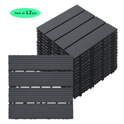 DECKING 12"L x 12"W Plastic Interlocking Deck Tile, Set of 12pcs