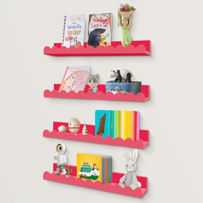Floating Pink Scalloped Wall Shelves – Set Of 4, Wall‑mounted Woven Floating Shelves For Books & Home Decor