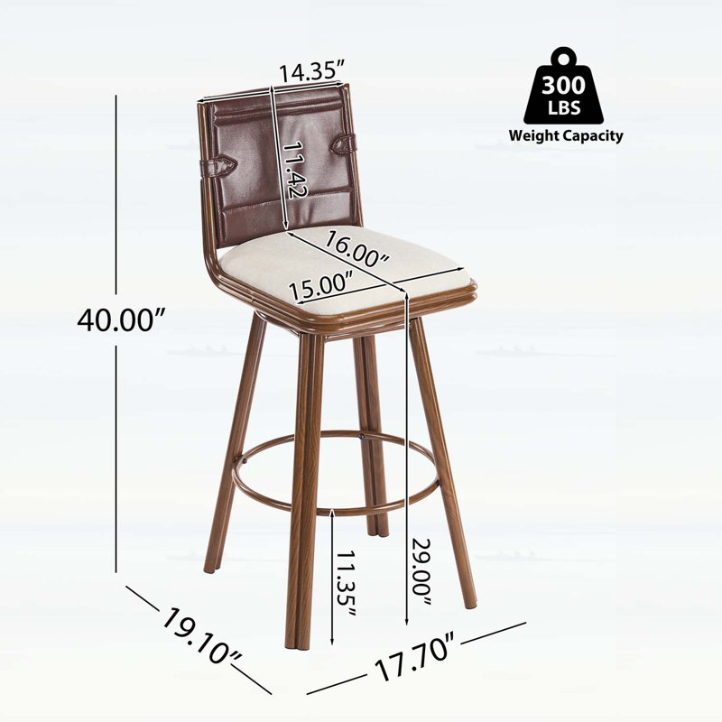 Tabouret de bar industriel rembourré avec structure en métal et dossier en similicuir Lennox
