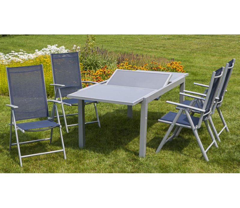 Brayton 4 - Person Patio Dining Set Rectangular Table, Navy blue