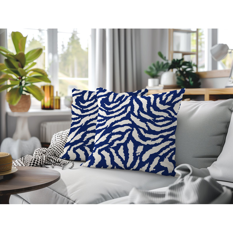 Oreiller réversible intérieur / extérieur à imprimé zébré Tory, 16x16, Blue