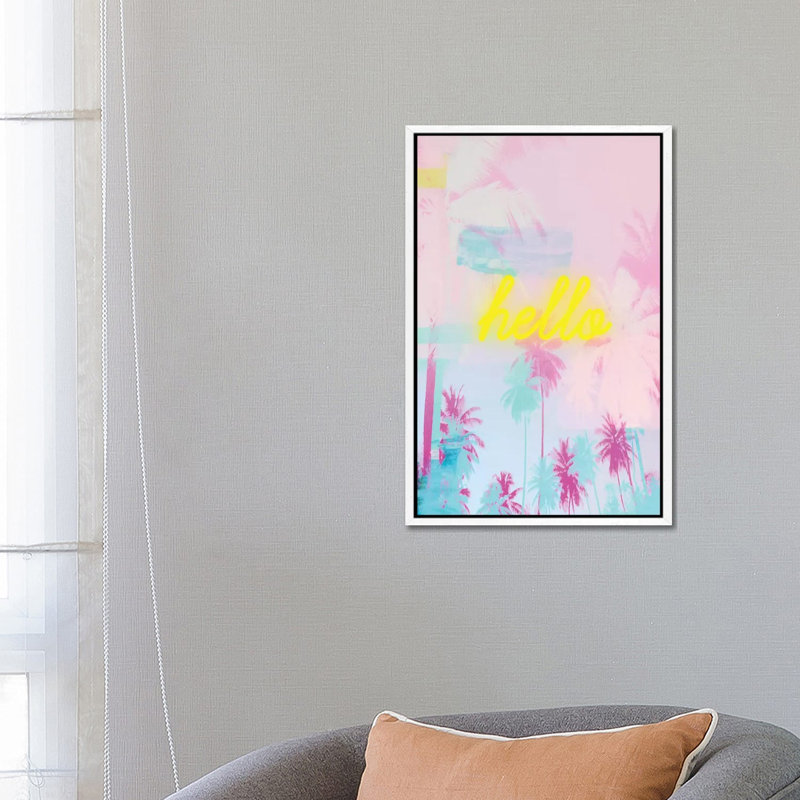Hello Neon II - Painting on Canvas, 66.04cm H x 45.72cm W x 3.81cm D, White Framed