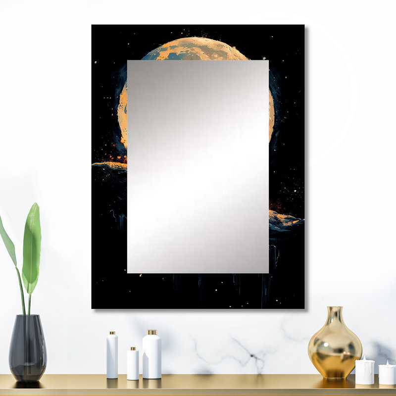 Appolo Astronault jouant de la guitare sur la lune - miroir décoratif espace, miroir mural orange, impression d'art en métal