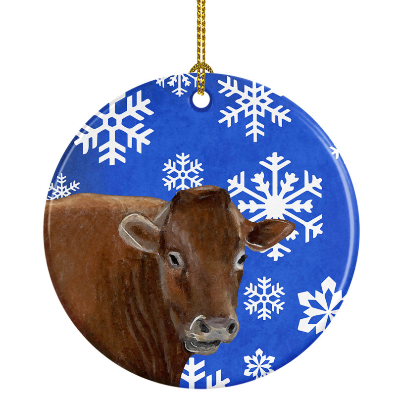 Ornement figurine suspendue en céramique d’hiver de vache fêtes
