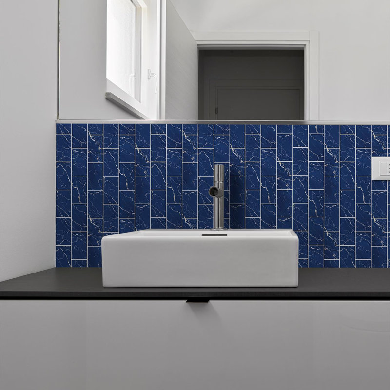 14cm W x 28cm L Aluminum Peel and Stick Subway Tile, Blue