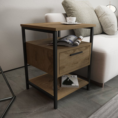 Alba Iron Nightstand in Oud Oak/Black