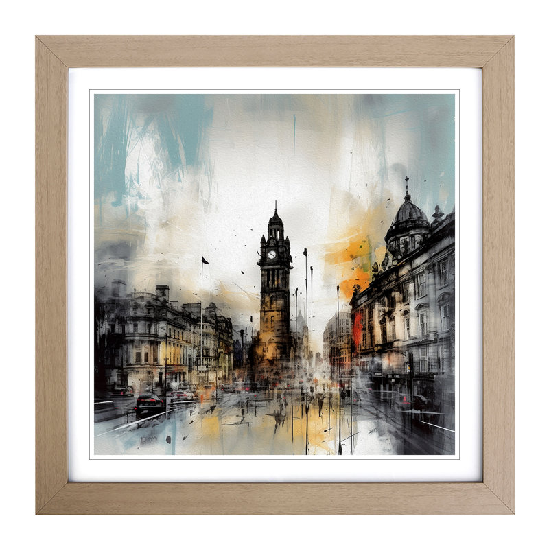 City Of Manchester Gestural Art - Single Picture Frame Print on Wood, Oak