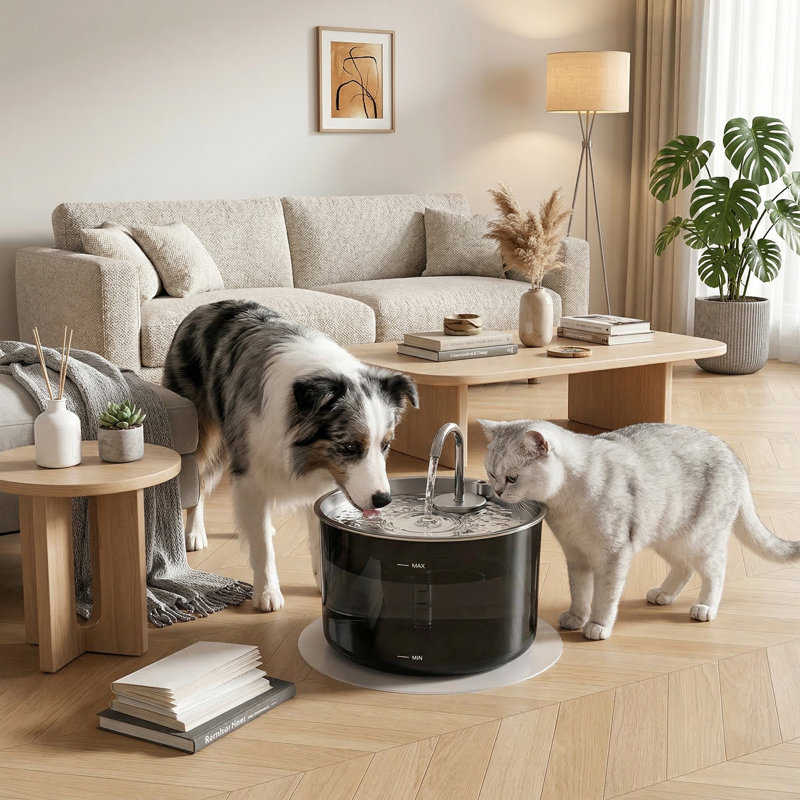 Fontaine à chat en acier inoxydable avec cordon, 101 oz / 3 L, avec pompe silencieuse et filtration à 4 couches, pour chats et chiens