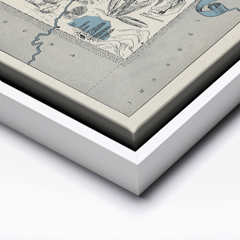 Carte illustrée du Kansas, 08"H x 10"W, Canvas, White Framed