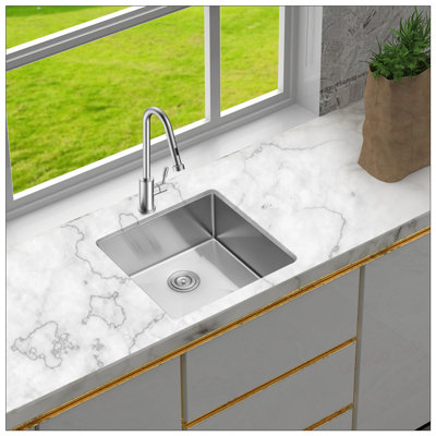 21 Inch Undermount Stainless Steel Kitchen Sink, 16 Gauge, 9 Inch Deep Single Bowl with Drain Assembly, Durable and Easy to Clean