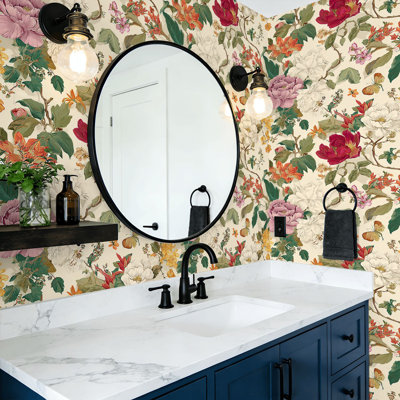Boho Farmhouse Peel and Stick Wallpaper Vintage Floral Colourful Flowers Leaves Butterfly Wall Mural 17.7"W x 118"H Self Adhesive Removable Wall Paper Renter Friendly Wallpaper for Nursery Bedroom Cabinets