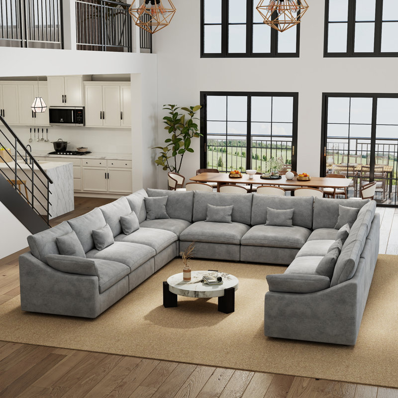 Canapé modulaire symétrique en U rembourré, Light Gray