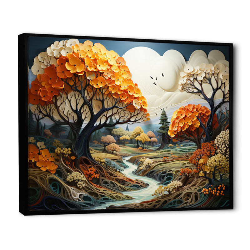 «Trees Charm In Summer Charm», reproduction sur toile, Cadre flottant noir, H 16 po x l 32 po